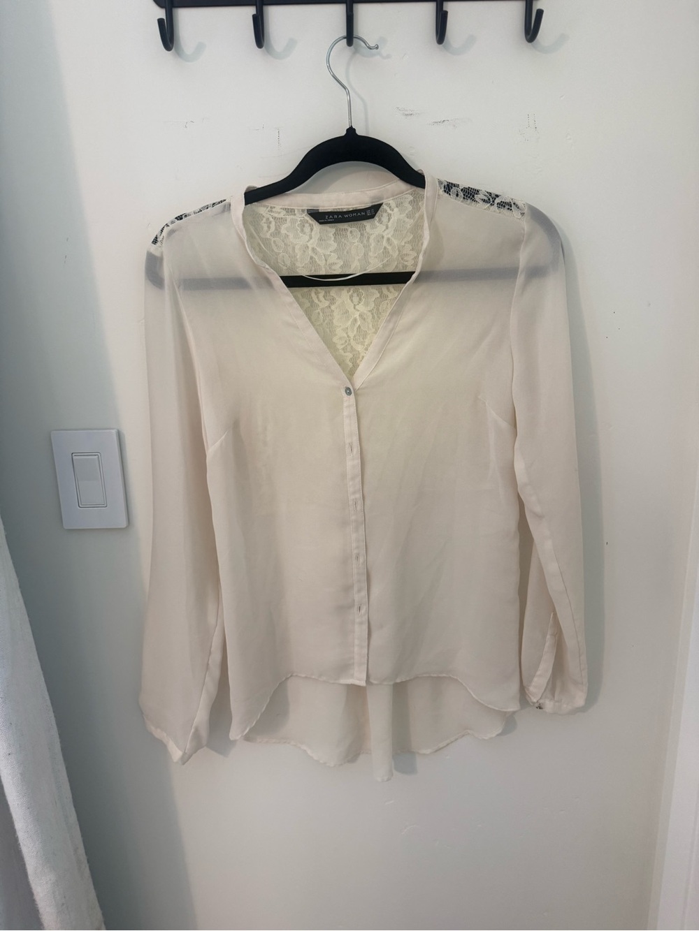 Zara Cream Lace-Back Sheer Button Blouse